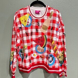 New QOS Red & White Checkered Picnic Sweatshirt